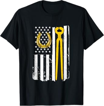Horseshoe Ferrier Horse Lover US Flag American Independence T-Shirt