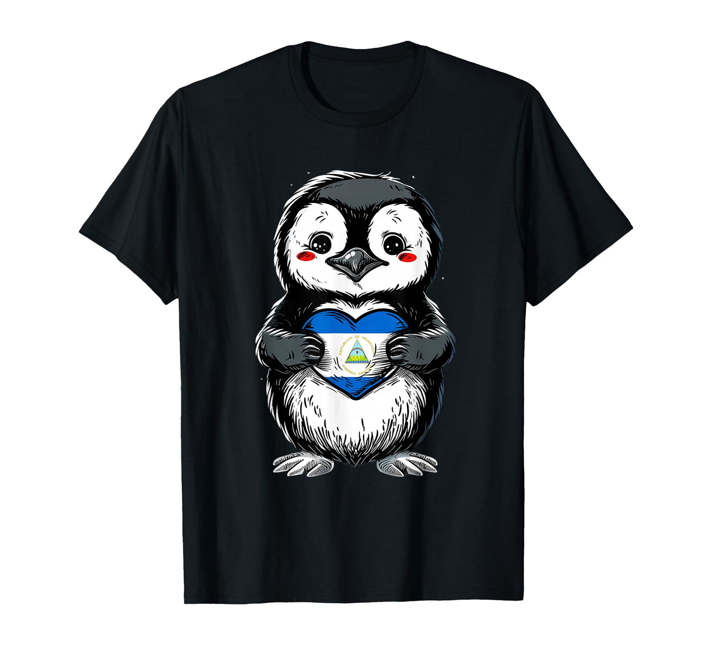 Nicaragua Flag Cute Penguin Heart Nicaraguan Pride T-Shirt