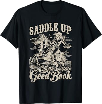 Bookish Retro Western Cowgirl Texas Book Lover Novel Reader T-Shirt