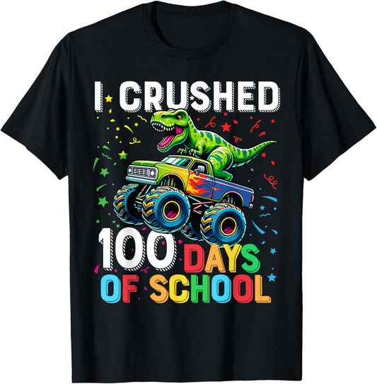 100 Days of School Monster Truck 100th Day of School T-Rex T-Shirt