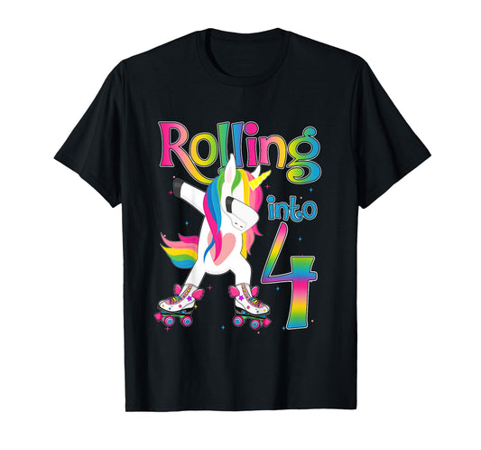 Rolling Into 4 years Let's Roll I'm Turning 4 Roller Skate T-Shirt