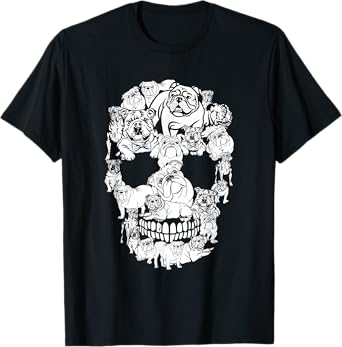 English Bulldog Skull Dog Lovers Horror Halloween Costumes Men Women Kids T-Shirt