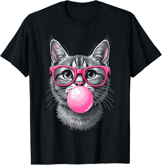 Cute Cat Chewing Bubble Gum Funny Cat Mom Cats Lover T-Shirt