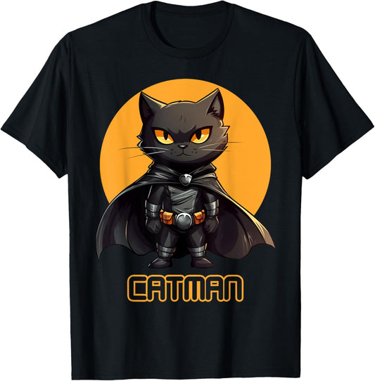 Superhero Cat, Catman, Funny Black Cat, Cat With Cape T-Shirt