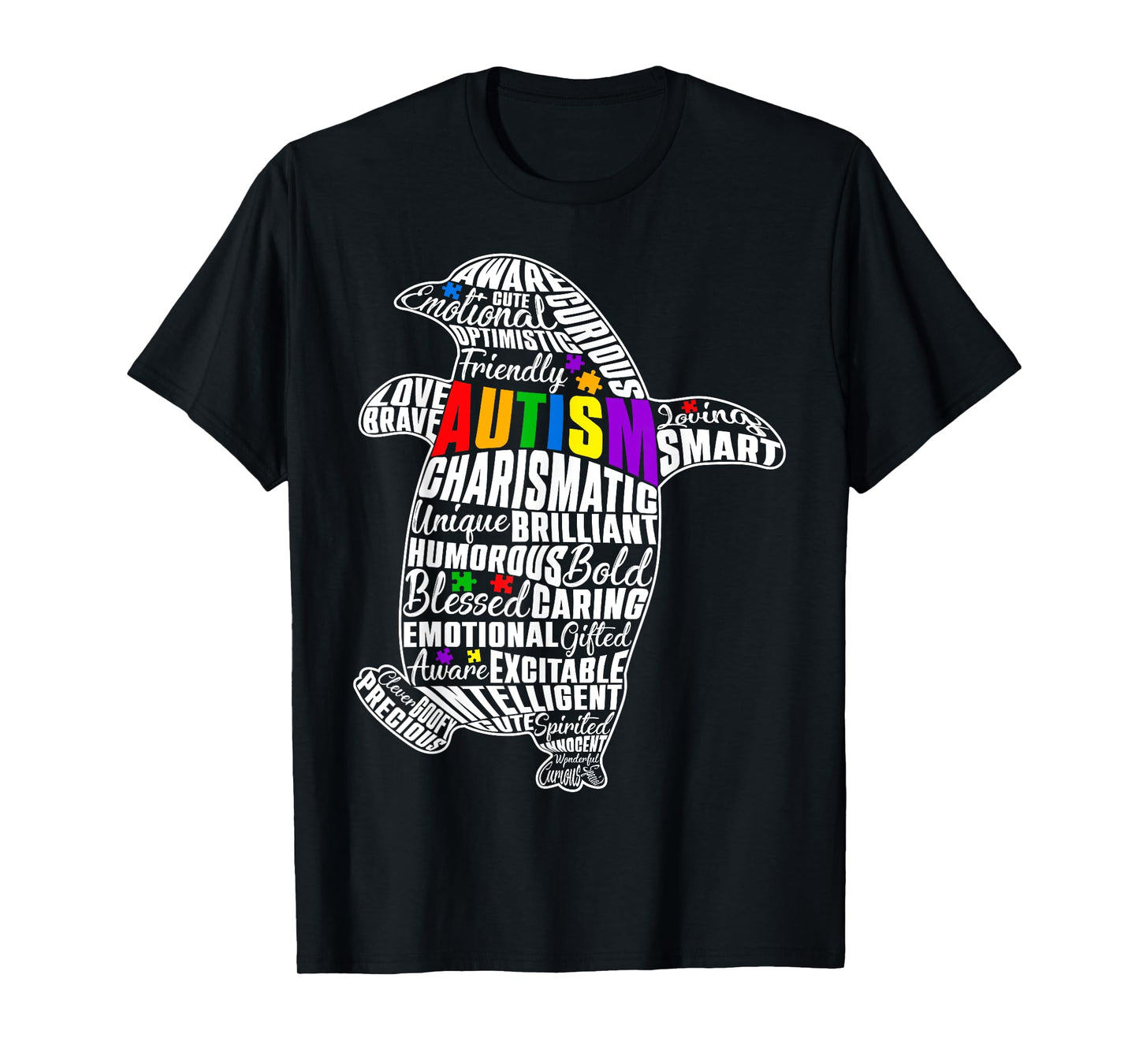 Cute Autism Awareness Word Art Penguin & Puzzle Pieces Kids T-Shirt
