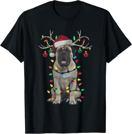 Bullmastiff Christmas Tree Shirt Bullmastiff Santa Hat Lover T-Shirt