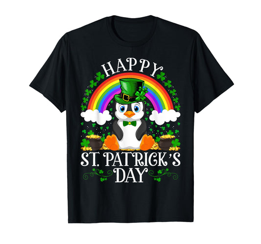 Penguin Bird Lover Rainbow Vintage Penguin St. Patrick's Day T-Shirt