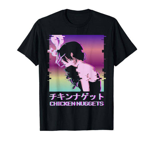 Chicken Nuggets Vaporwave Aesthetic Sad Smoking Anime Girl T-Shirt