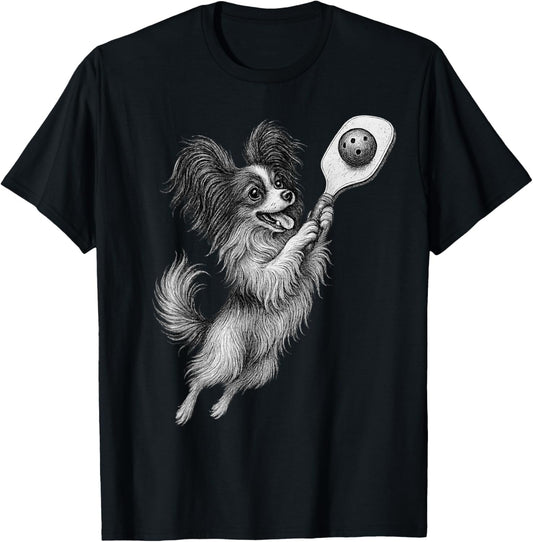 Papillon Dog Playing Pickleball Sports Dog Lover T-Shirt