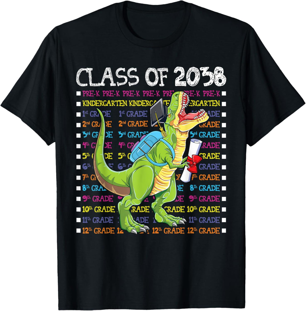 Class of 2038 Shirt Graduation T-Rex Grow With Me T-Shirt