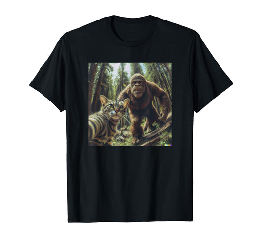 Cat Bigfoot Sasquatch Selfie Photo Funny Retro Classic Humor Men Women Girls Kids T-Shirt