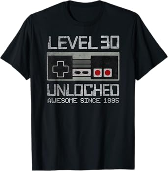 Level 30 Unlocked 30th Birthday 30 Year Old Video Gamer Man T-Shirt