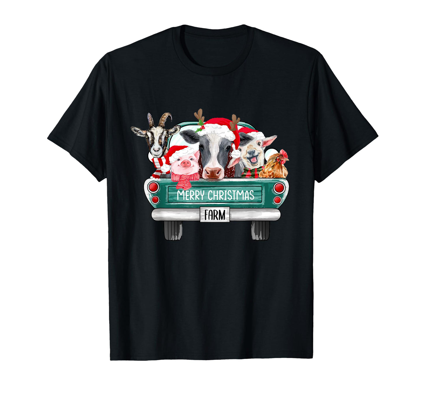 Christmas Farm Animals Truck Santa Hat Family Pajamas Xmas T-Shirt