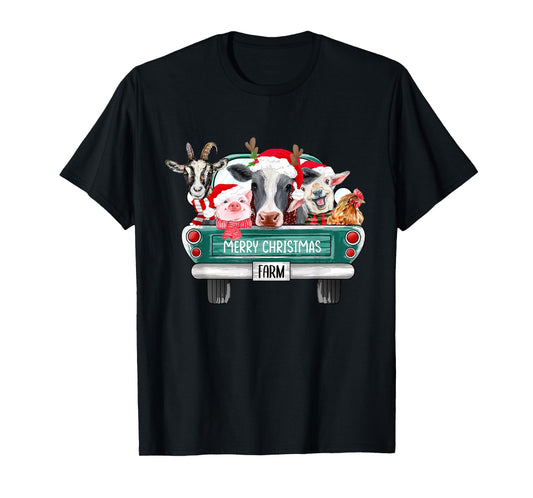 Christmas Farm Animals Truck Santa Hat Family Pajamas Xmas T-Shirt