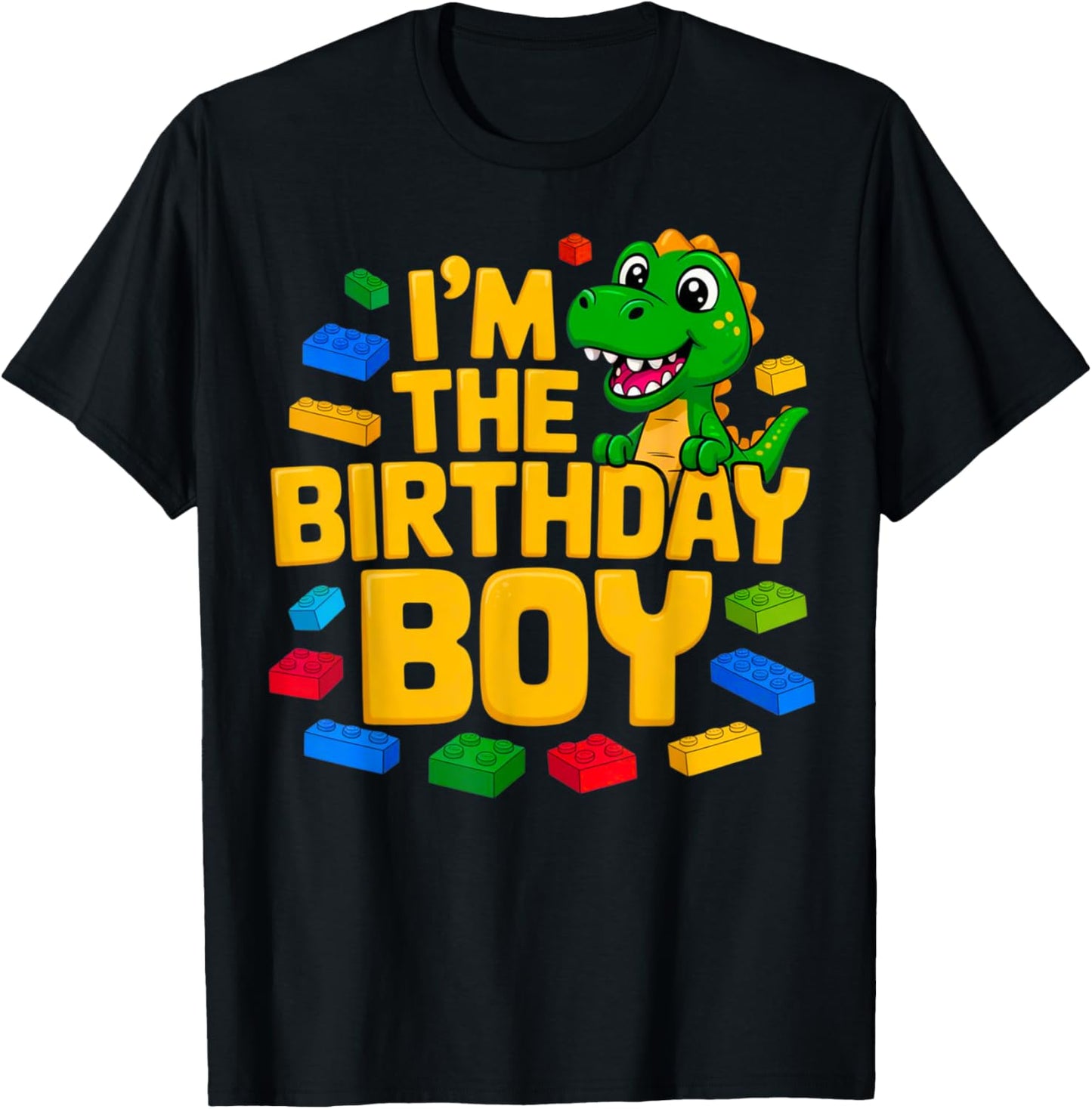 Birthday Boy Master Builder T-Rex Dinosaur Bricks Blocks T-Shirt