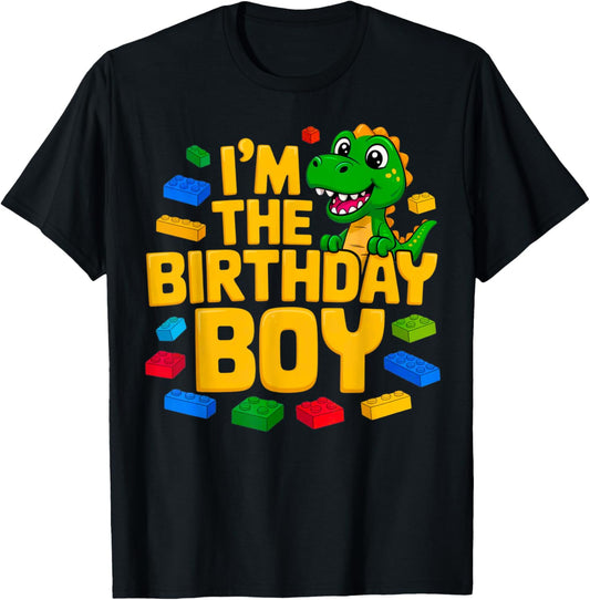 Birthday Boy Master Builder T-Rex Dinosaur Bricks Blocks T-Shirt