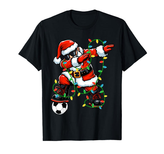 Dabbing Santa Soccer Christmas Lights Xmas Soccer Player T-Shirt