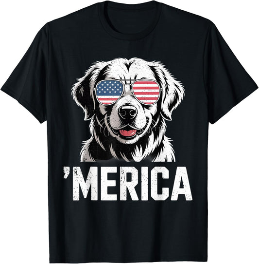 Golden Retriever Merica Dog Patriotic 4th Of July Puppy Mom T-Shirt