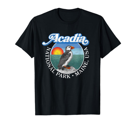 Retro Acadia National Park Vintage Maine Puffin T-Shirt