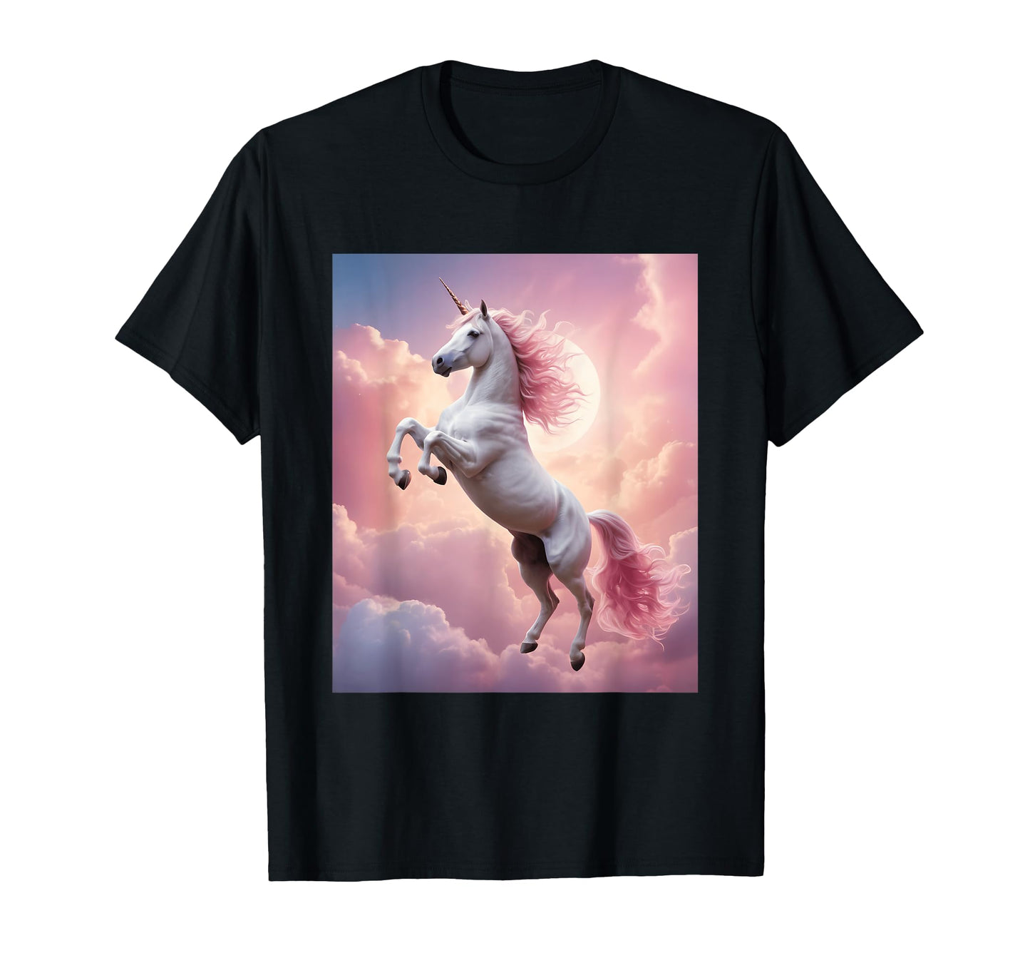 Unicorn Fantasy Magical Cute Pink Clouds Design Print T-Shirt