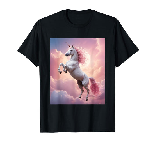 Unicorn Fantasy Magical Cute Pink Clouds Design Print T-Shirt
