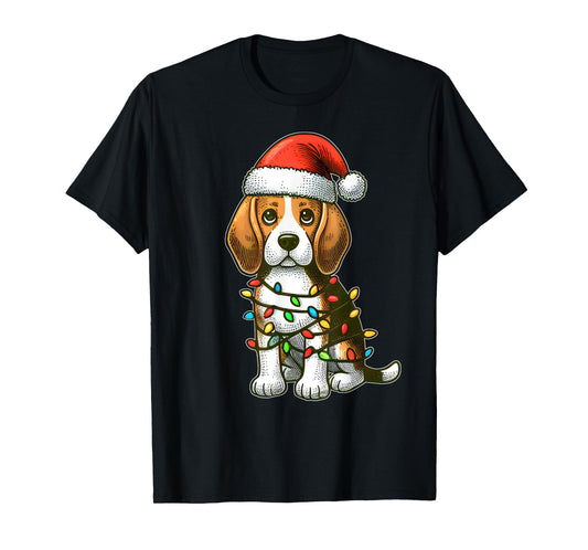 Merry Christmas Beagle Santa Christmas Lights Dog Xmas Tree T-Shirt