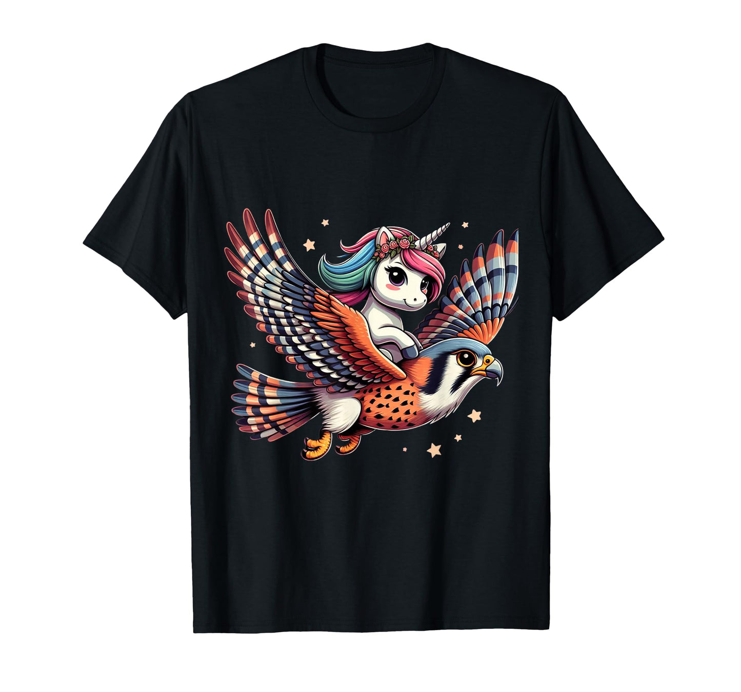 Unicorn Riding American kestrel Boys Girls Men Women Bird T-Shirt