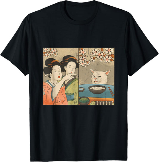 Japanese Art Cherry Blossom Cat and Sushi T-Shirt