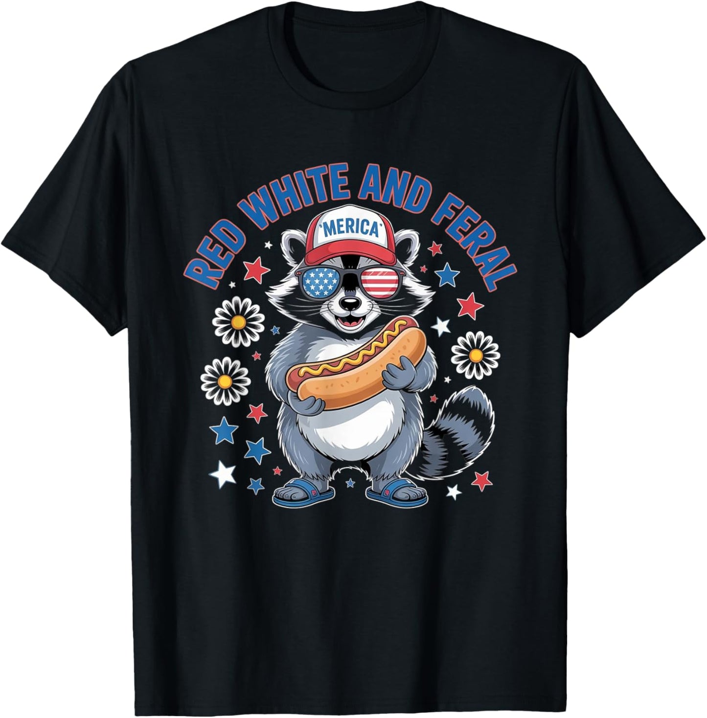 Red White And Feral 4th Of July Raccoon Hot Dog Kids America T-Shirt