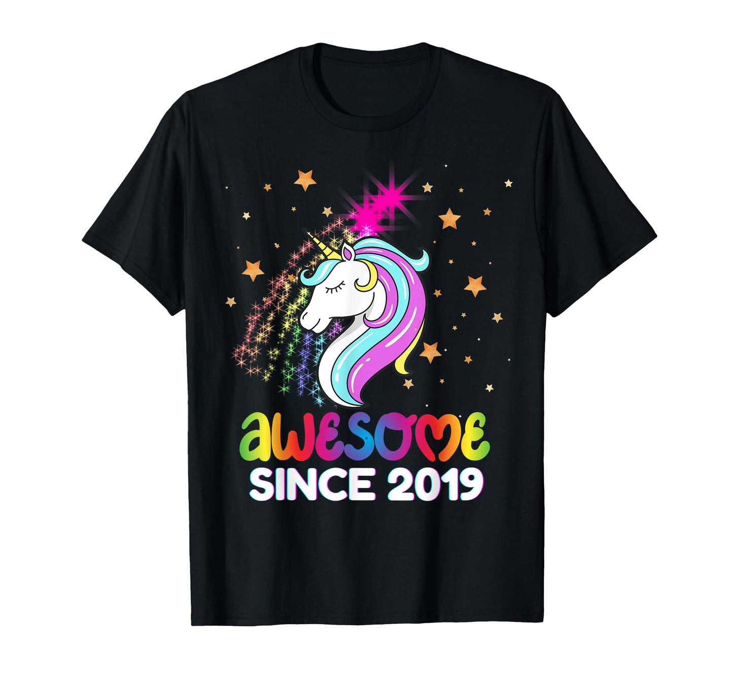Fourth 5th Birthday Awesome Since 2019 Rainbows and Unicorn T-Shirt