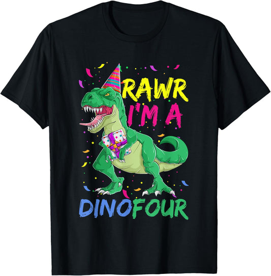 Dinosaur 4th Birthday Shirt For Boys, Rawr I’m A Dinofour T-Shirt