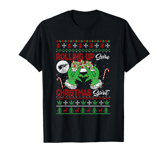 Rolling Up Some Xmas Spirit Funny Santa Smoker Sweater T-Shirt