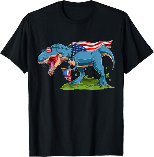 T-Rex Dinosaur 4th July American Flag - Independence Day T T-Shirt