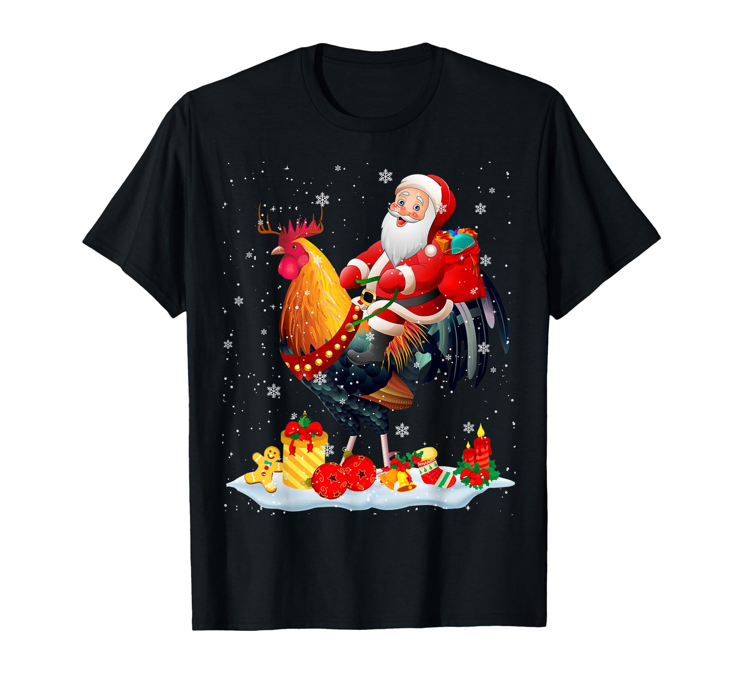 Santa Riding Chicken Reindeer Christmas Santa Chicken Lover T-Shirt