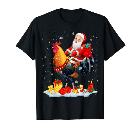 Santa Riding Chicken Reindeer Christmas Santa Chicken Lover T-Shirt