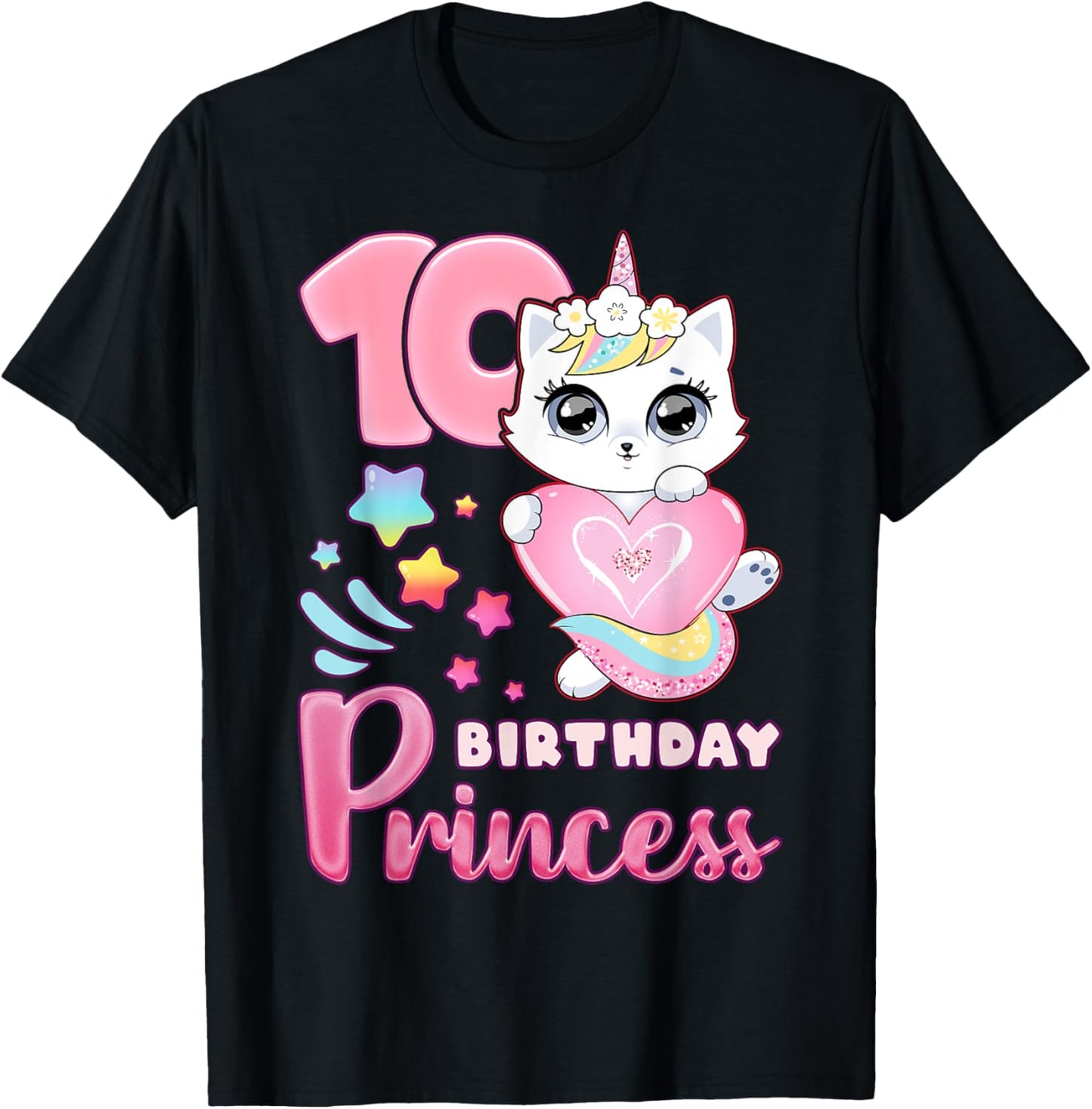 Girl, 10th birthday, unicorn cat, number 10 T-Shirt