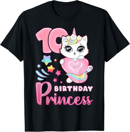 Girl, 10th birthday, unicorn cat, number 10 T-Shirt
