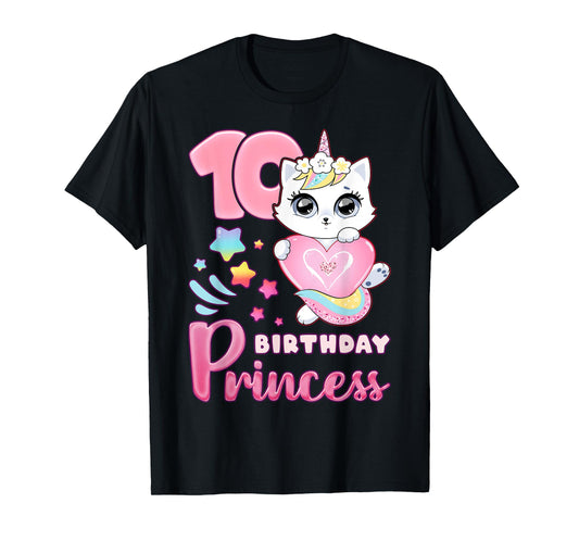 Girl, 10th birthday, unicorn cat, number 10 T-Shirt