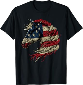 Horse Patriotic Equestrian 4th Of July USA American Flag T-Shirt