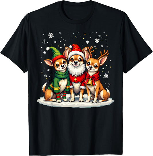 Chihuahua Christmas Dogs Funny Santa Reindeer Elf Holiday T-Shirt