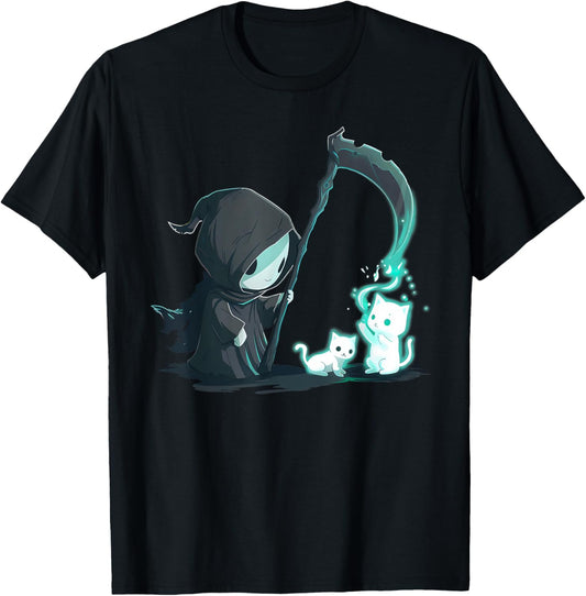 Cute Grim Reaper Skeleton With Cat Ghost Kawaii Pastel Goth T-Shirt