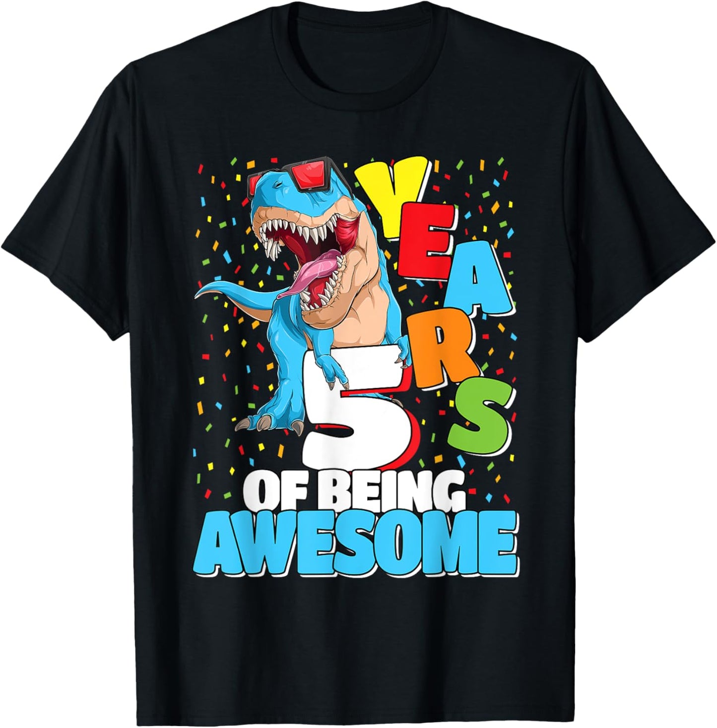 5 Years Of Being Awesome Dinosaur T Rex 5th Birthday Dino T-Shirt