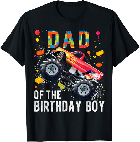 Dad Birthday Boy Building Blocks Monster Truck T-Shirt