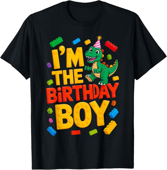 Birthday Boy Master Builder T-Rex Dinosaur Bricks Blocks T-Shirt