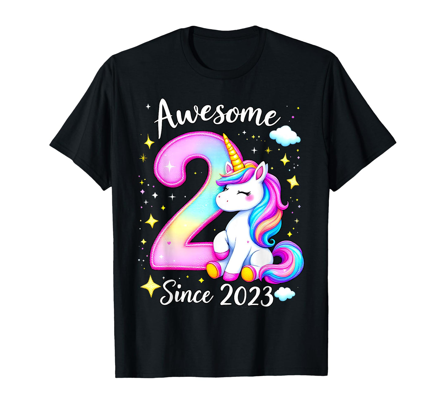 Awesome 2 Since 2023 Unicorn 2th Birthday Party Girls Outfit T-Shirt