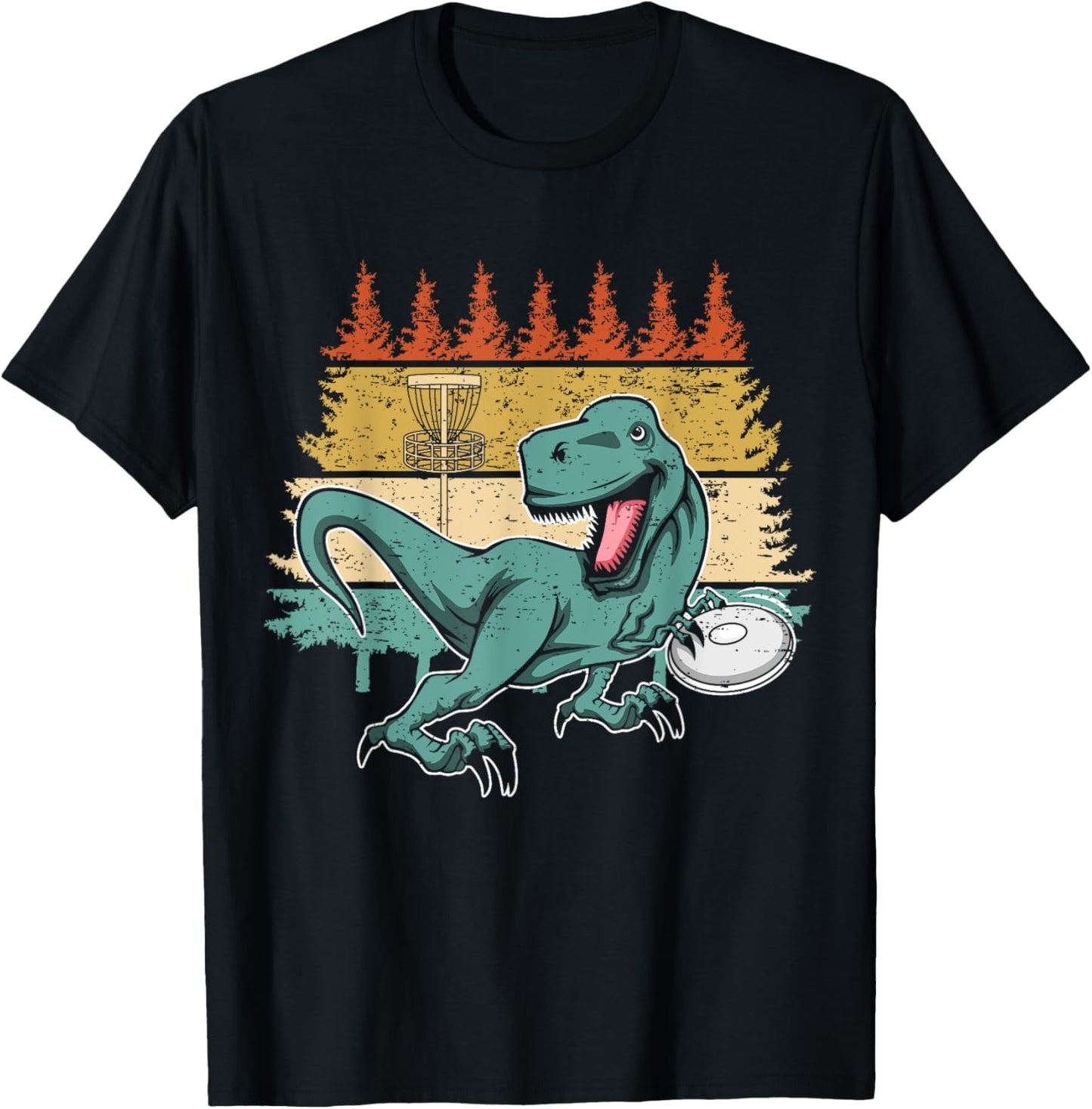 Vintage Disc Golf Player I Dinosaur Disc Golf Basket Retro T-Shirt