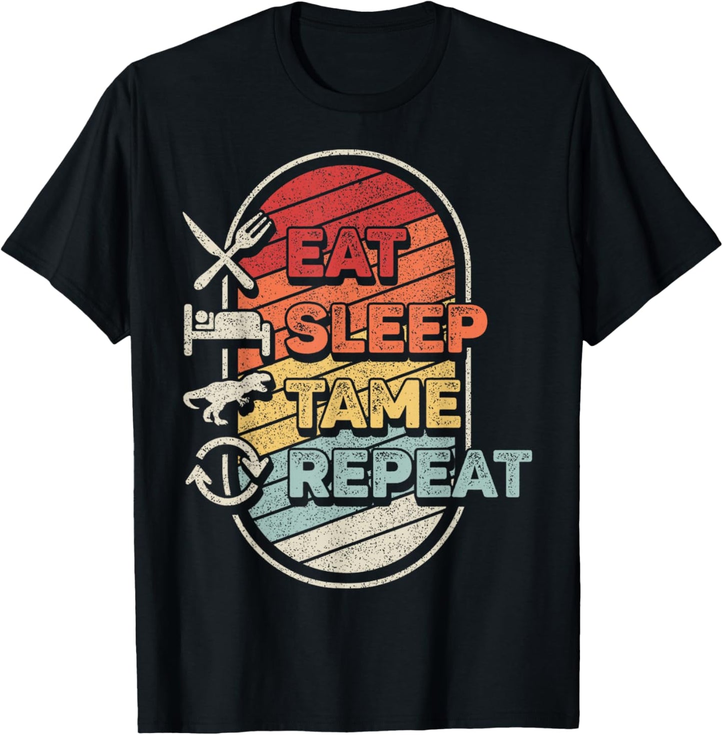 Vintage Retro Eat Sleep Tame Repeat Dinosaur Gamer Gaming T-Shirt