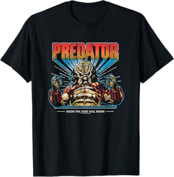 Predator Soon The Hunt Will Begin Big Chest Retro Poster T-Shirt