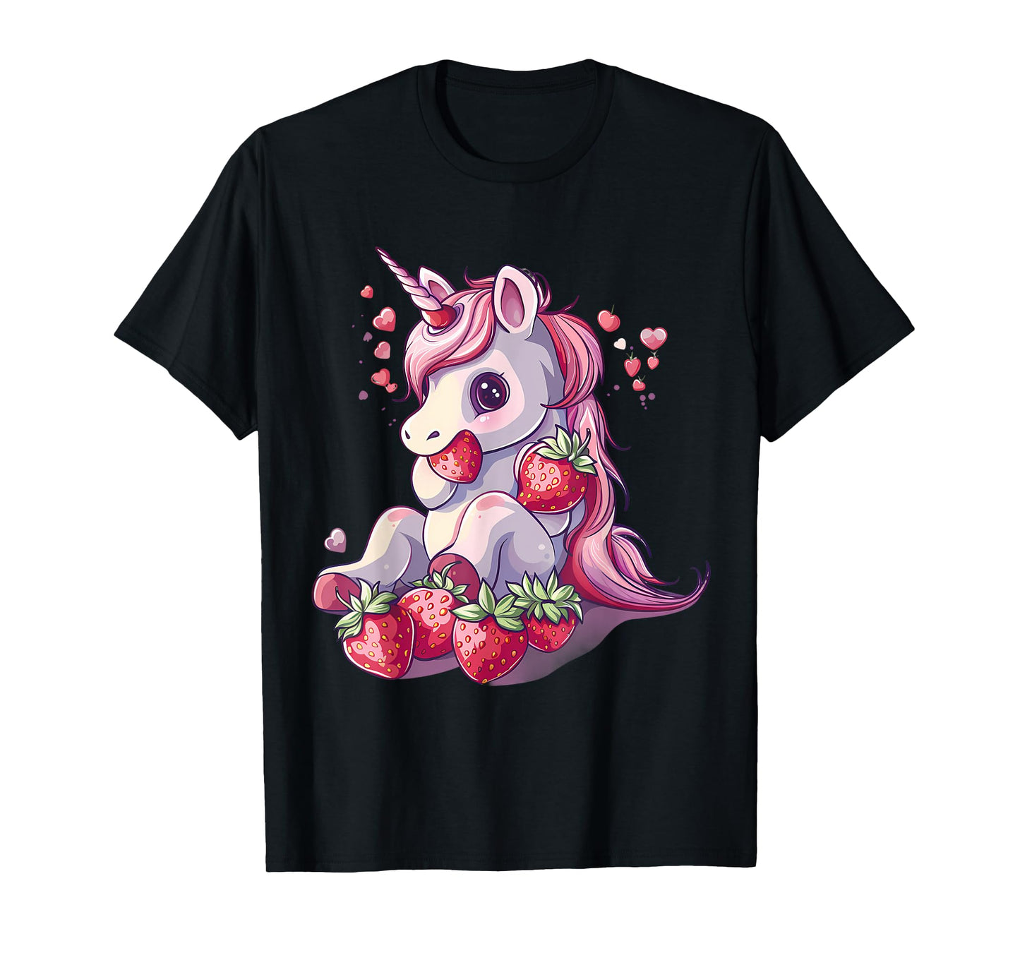 Strawberry Unicorn Cute Strawberries Drawing Motif T-Shirt