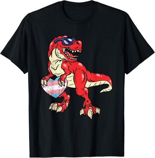 Dinosaur Heart Transgender Cute Pride Flag LGBT-Q Trex T-Shirt